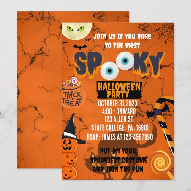 INVITACIÓN PARTE DE HALLOWEB DE TRICK O TRATAMIENTO/ SPOOKY (Anverso / Reverso)