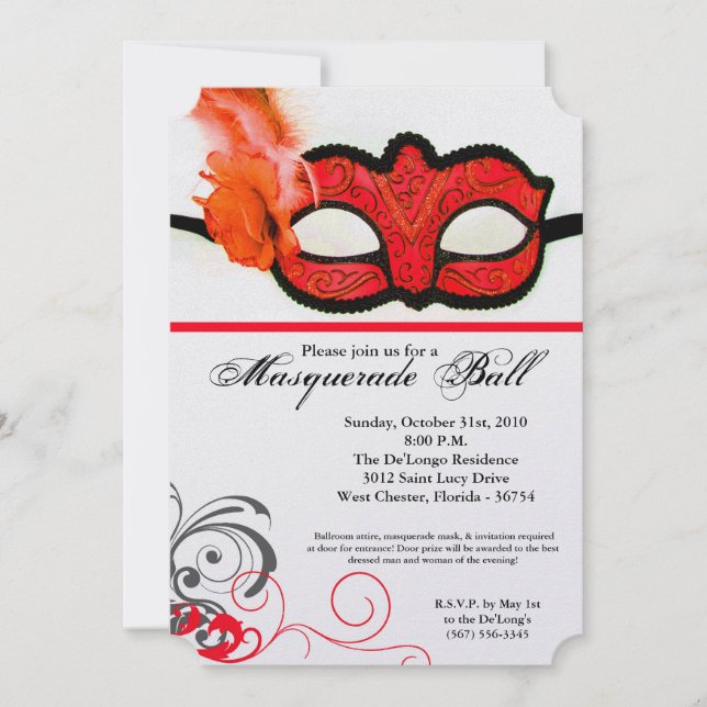 Invitación Parte Halloween de la máscara de bolas de la masca (Anverso)