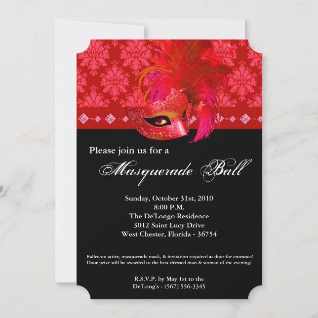 Invitación Parte Halloween de la máscara de bolas de la masca (Anverso)
