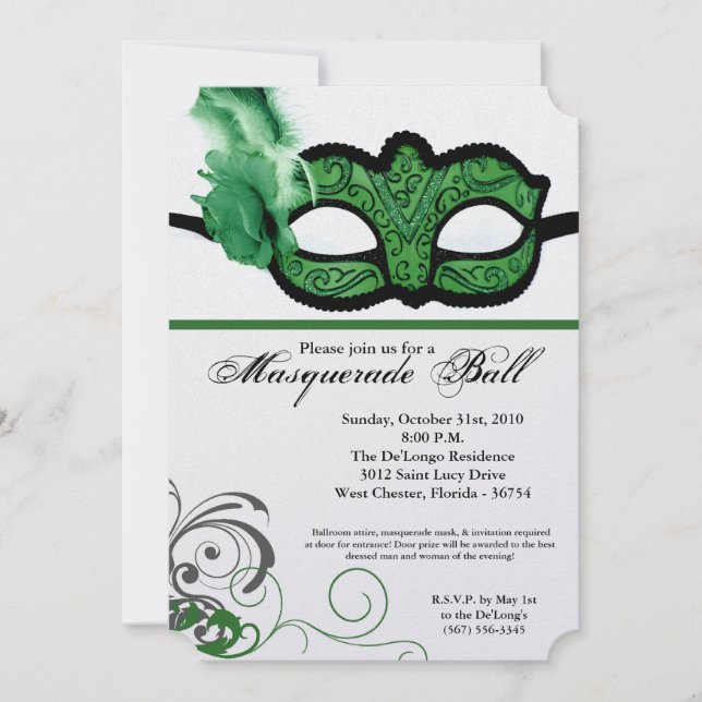 Invitación Parte Halloween de la máscara de bolas de máscaras (Anverso)