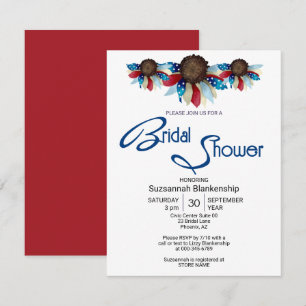 Invitación Parte superior de flores patrióticas rojas, blanca