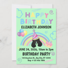 Invitación Parti Poodle Birthday Invitation in Green