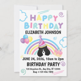 Invitación Parti Poodle Birthday Invitation in White