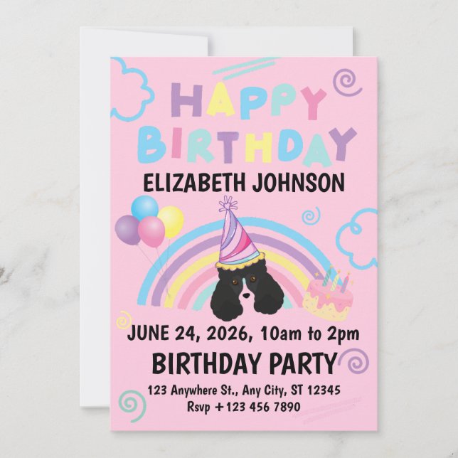 Invitación Parti Poodle Birthday Party Invitation Pink (Anverso)