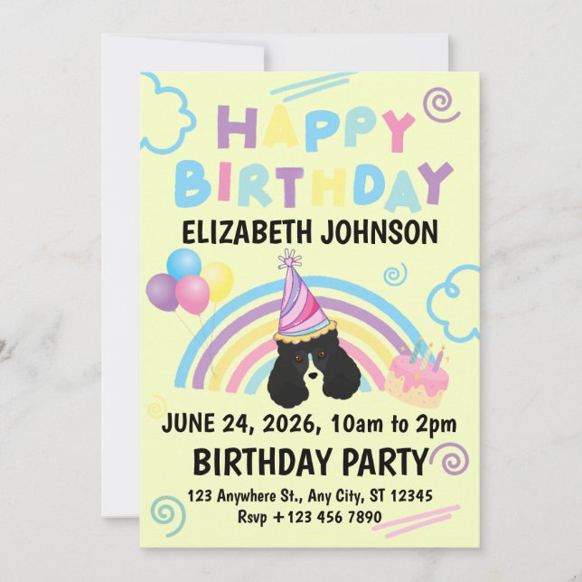 Invitación Parti Poodle Birthday Party Invitation Yellow (Anverso)