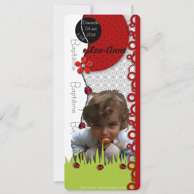 Invitación Participación bautismo mariquita -Anne lou con (Anverso)