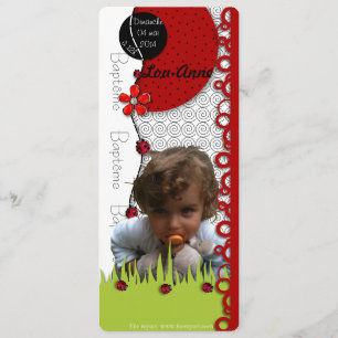 Invitación Participación bautismo mariquita -Anne lou con
