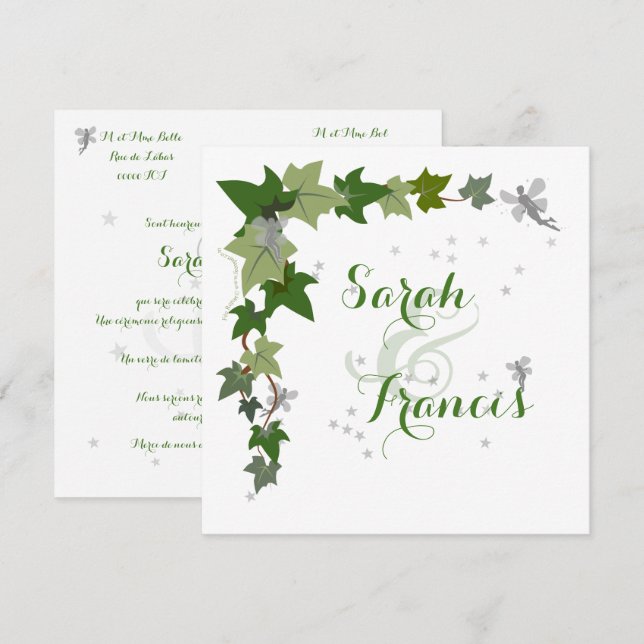 Invitación participación de matrimonio hiedra y de hadas (Anverso / Reverso)
