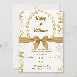 Invitación Participación Elagant Gold Floral Simple Boda