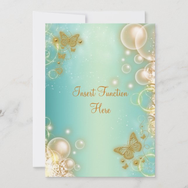 Invitación Participación verde azulada de bodas de mariposa d (Anverso)