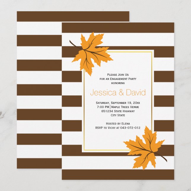 Invitación Partida de compromiso boda de hojas de arce y raya (Anverso / Reverso)