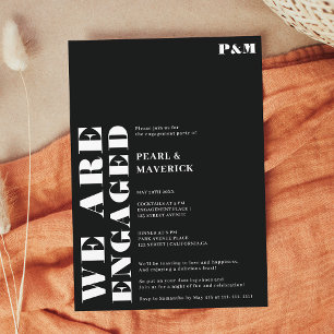 Invitación Partida de compromiso de boda negro blanco y negri