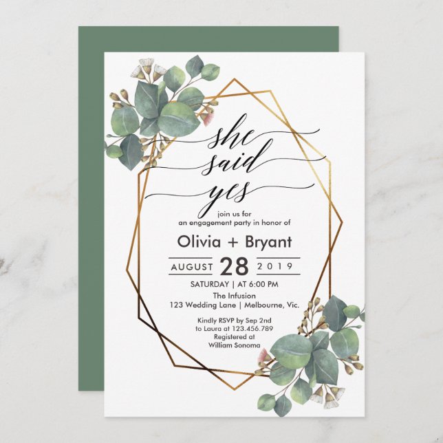 Invitación Partida de compromiso de marco geométrico Eucalypt (Anverso / Reverso)