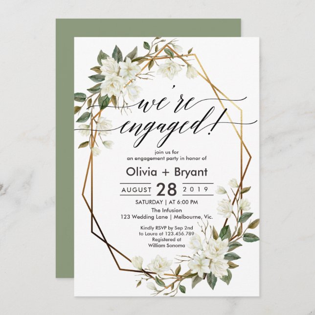 Invitación Partida de compromiso del marco geométrico de oro  (Anverso / Reverso)