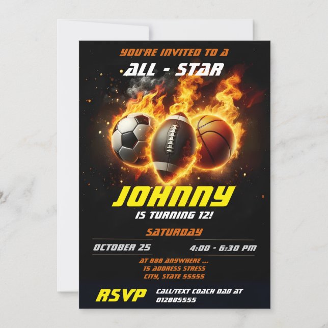 Invitación Partida de cumpleaños de All Star Sports Personal  (Anverso)