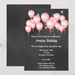 INVITACIÓN PARTIDA DE CUMPLEAÑOS DE BALLÓN DE ROSA GRABADO EN