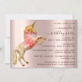 Invitación Partida de cumpleaños de caballos Unicornio de Oro