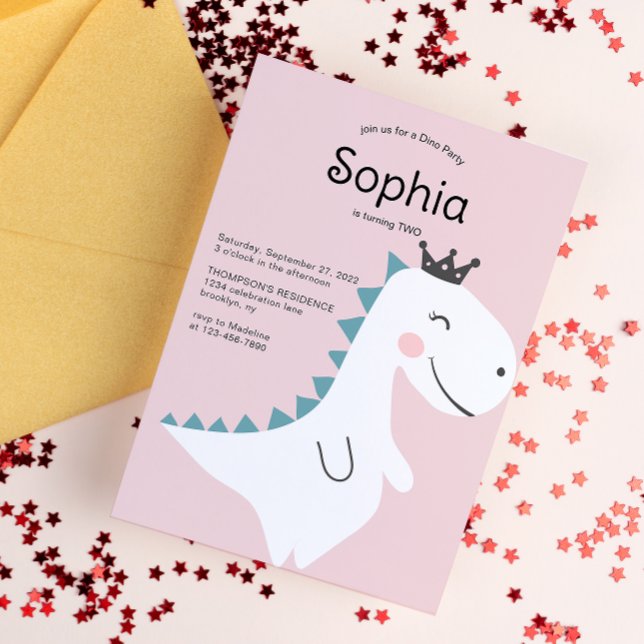 Invitación Partida de cumpleaños de Dinosaur, Chica rosa Mini (Subido por el creador)