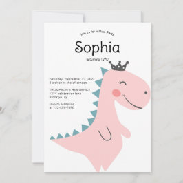 Invitación Partida de cumpleaños de Dinosaur, Chica rosa Mini