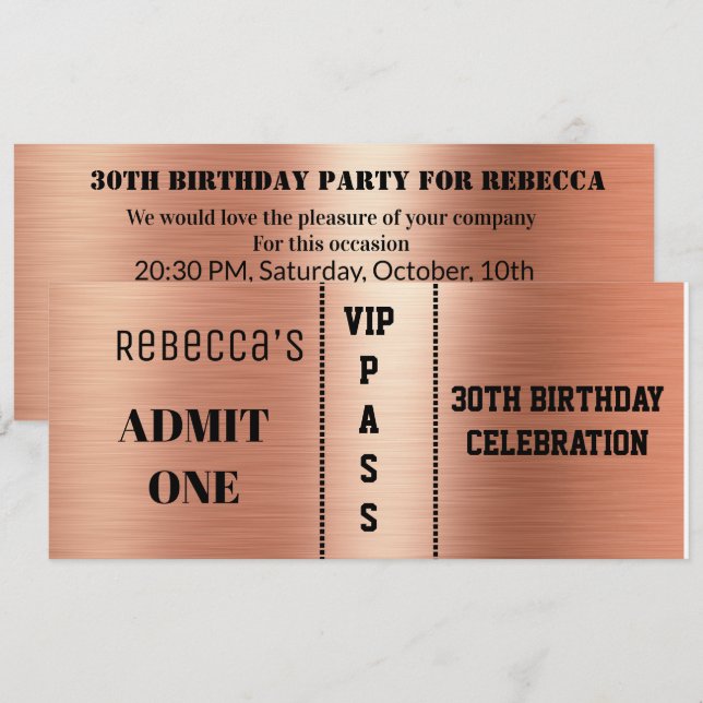 Invitación Partida de cumpleaños de entrada de oro del Rosa n (Anverso / Reverso)