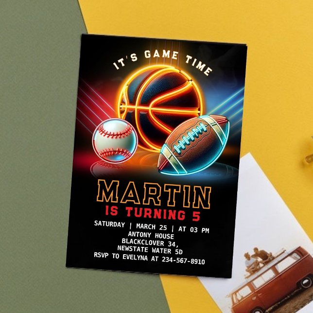 Invitación Partida de cumpleaños de la hora del juego deporti (Zazzle Sport Game Time Birthday Party Invitation)