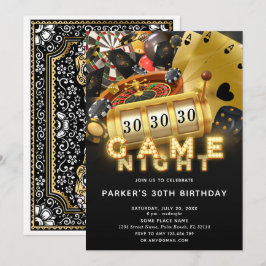 Invitación Partida de cumpleaños de la noche del juego Oro ne