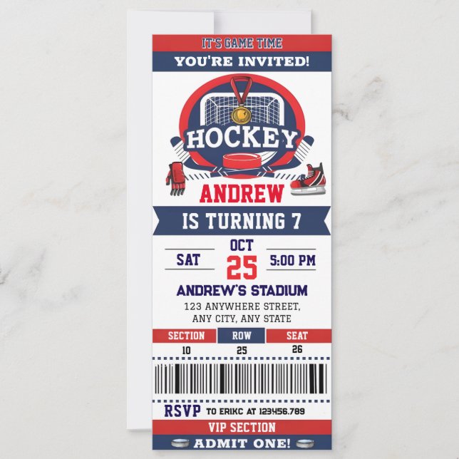 Invitación Partida de cumpleaños del partido de hockey person (Anverso)