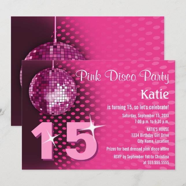 Invitación Partida de cumpleaños Disco de chica (Anverso / Reverso)
