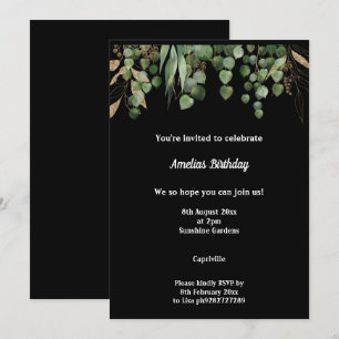 INVITACIÓN PARTIDA DE CUMPLEAÑOS EUCALYPTUS SAGE NEGRA