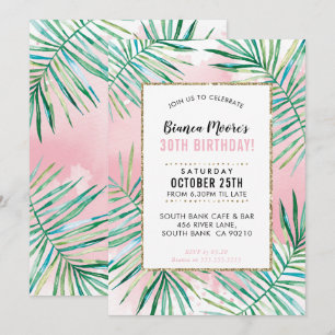 Invitación PARTIDA DE CUMPLEAÑOS INVITAR hojas de palma tropi