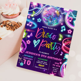 Invitación Partida de cumpleaños Neon Glow Disco Dance Fiesta