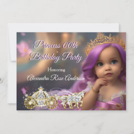Invitación Partida de cumpleaños Princesa Carrito dorado púrp