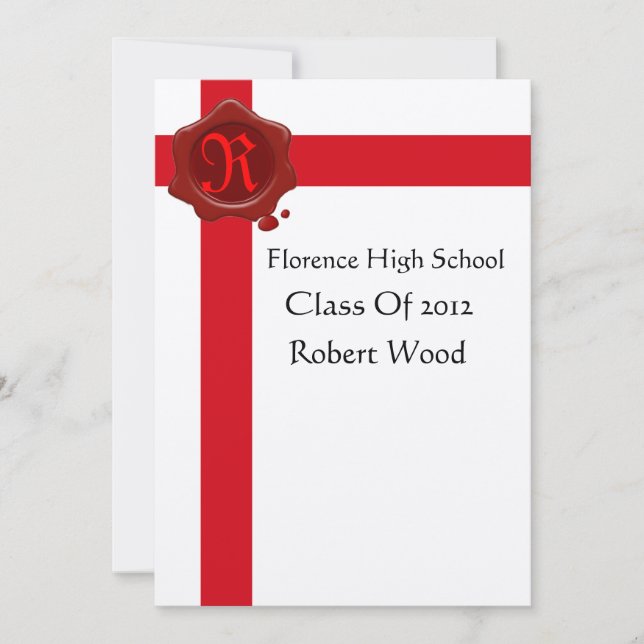 Invitación PARTIDA DE GRADUACIÓN,Monograma de sellado de cera (Anverso)