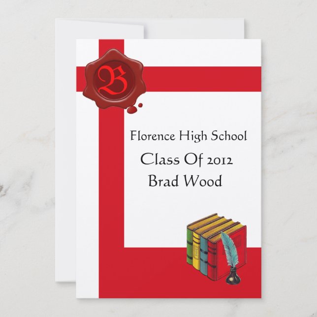 Invitación PARTIDA DE GRADUACIÓN,Monograma de sellado de cera (Anverso)