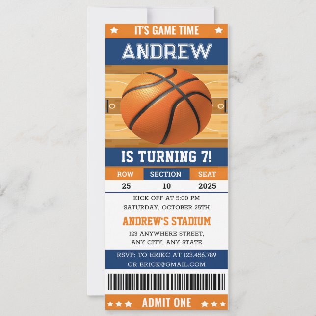 Invitación Partida personalizada de partidos de básquetbol (Anverso)