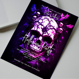 Invitación Partido Adulto de Halloween Dark Blue Purple Skull
