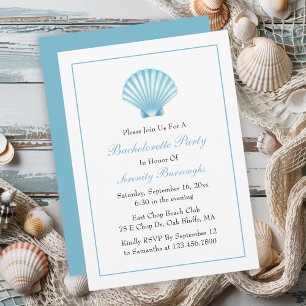 Invitación Partido Bachelorette Beach Nautical Blue Shell
