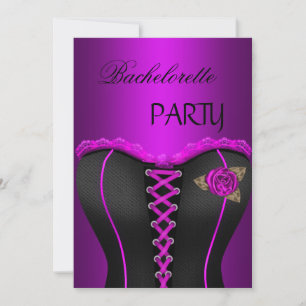 Invitación Partido Bachelorette Black Purple Magenta Corset
