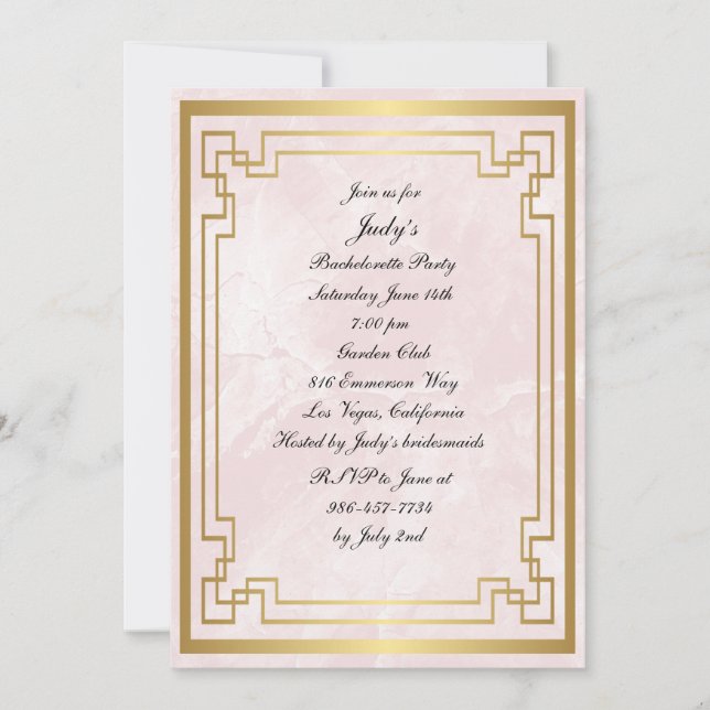Invitación Partido Bachelorette, Boda de Mármol Rosa Geométri (Anverso)