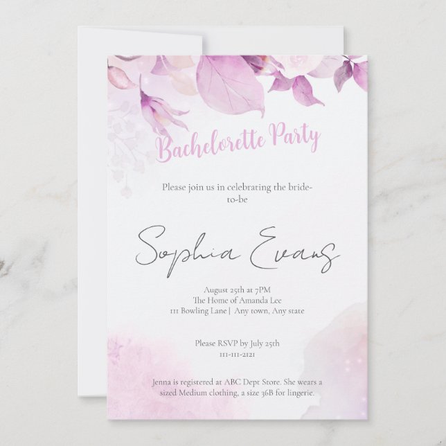 Invitación Partido Bachelorette, Boda floral del Boho rosa su (Anverso)