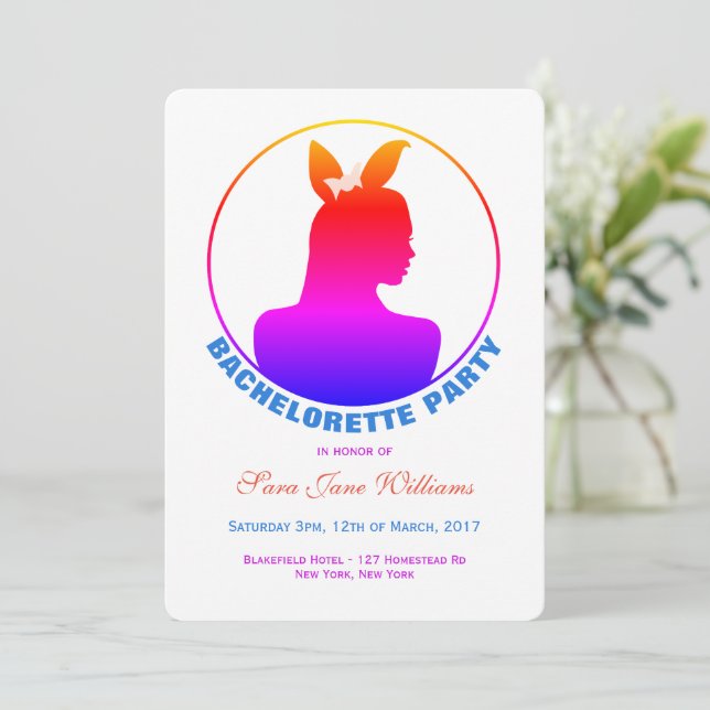Invitación Partido Bachelorette Chica Bunny de Miami (Anverso de pie)