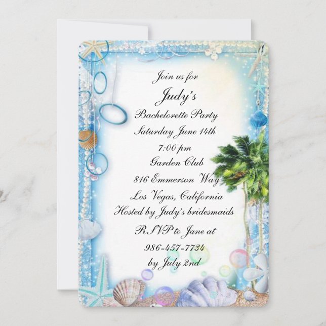 Invitación Partido Bachelorette de la Boda Tropical Beach Sea (Anverso)