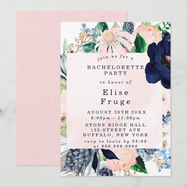 Invitación Partido Bachelorette de la Marina de moda Rubor Pi (Anverso / Reverso)