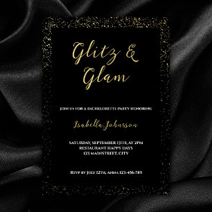 Invitación Partido Bachelorette de la Purpurina Negra Glitz y