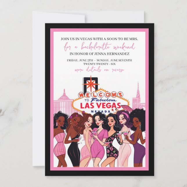 Invitación Partido Bachelorette de Las Vegas Rosa (Anverso)