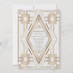 Invitación Partido Bachelorette de Oro y Gran Gatsby
