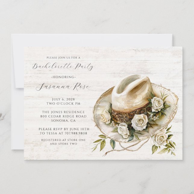 Invitación Partido Bachelorette, la Gorra de la Vaquera Flora (Anverso)
