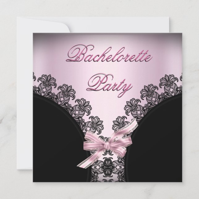 Invitación Partido Bachelorette Lace negro rosa suave (Anverso)