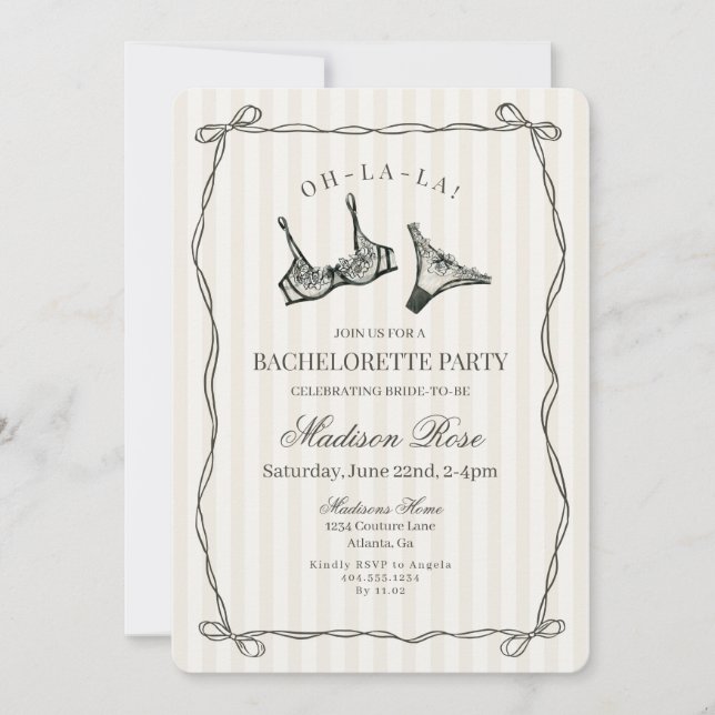 Invitación Partido Bachelorette Lingerie Lace (Anverso)