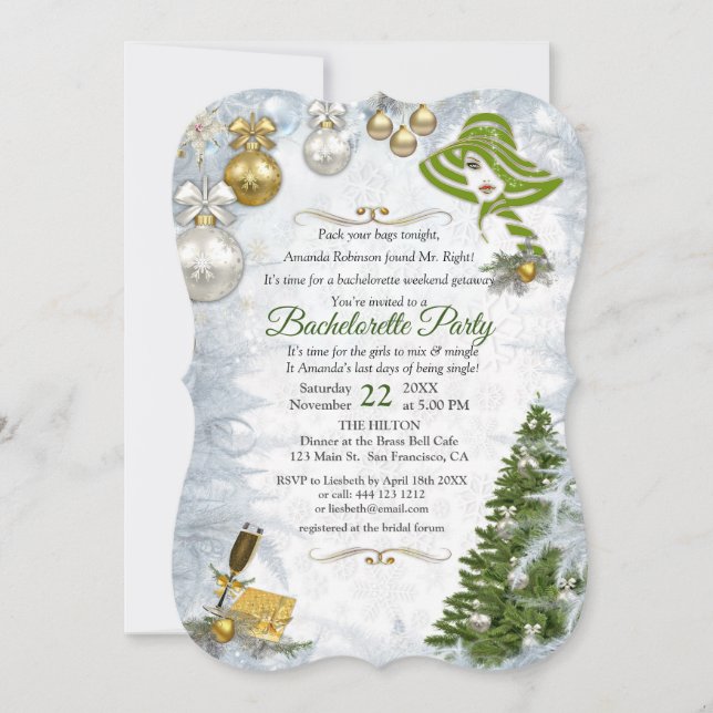 Invitación Partido Bachelorette para Navidades Blancos (Anverso)